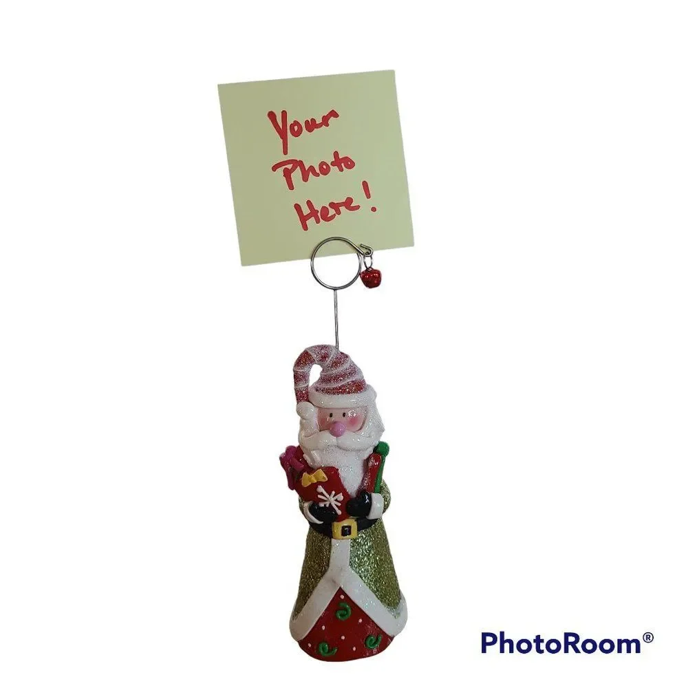Pier 1 Modeled Polymer Clay Santa Spiral Photo Message Notecard Holder Figurine